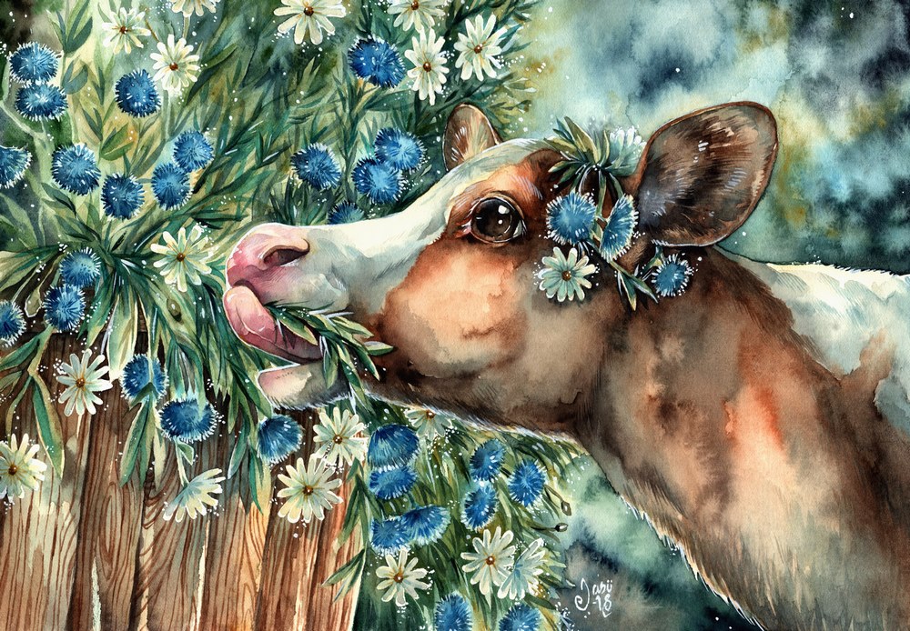Original Painting - Cute (and Hungry) Calf